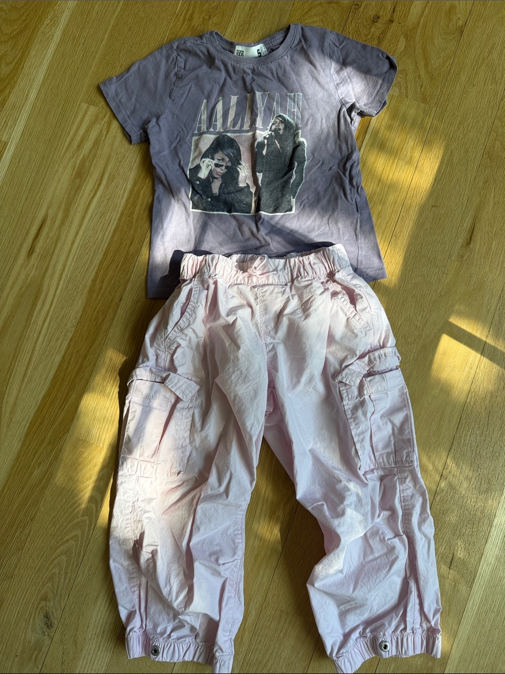 Purple Graphic Cotton On Tee with Light Pink Gap Kids Cargo Joggers